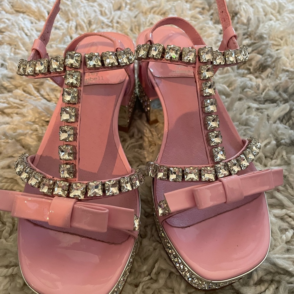 Jeffrey Campbell Riche Pink Patent Embellished Rhinestone Sandals Sz 5